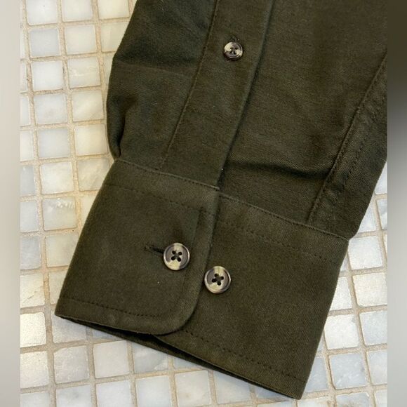 Charles Tywitt Green Flannel Cotton Buttondown Shirt - Picture 5 of 11